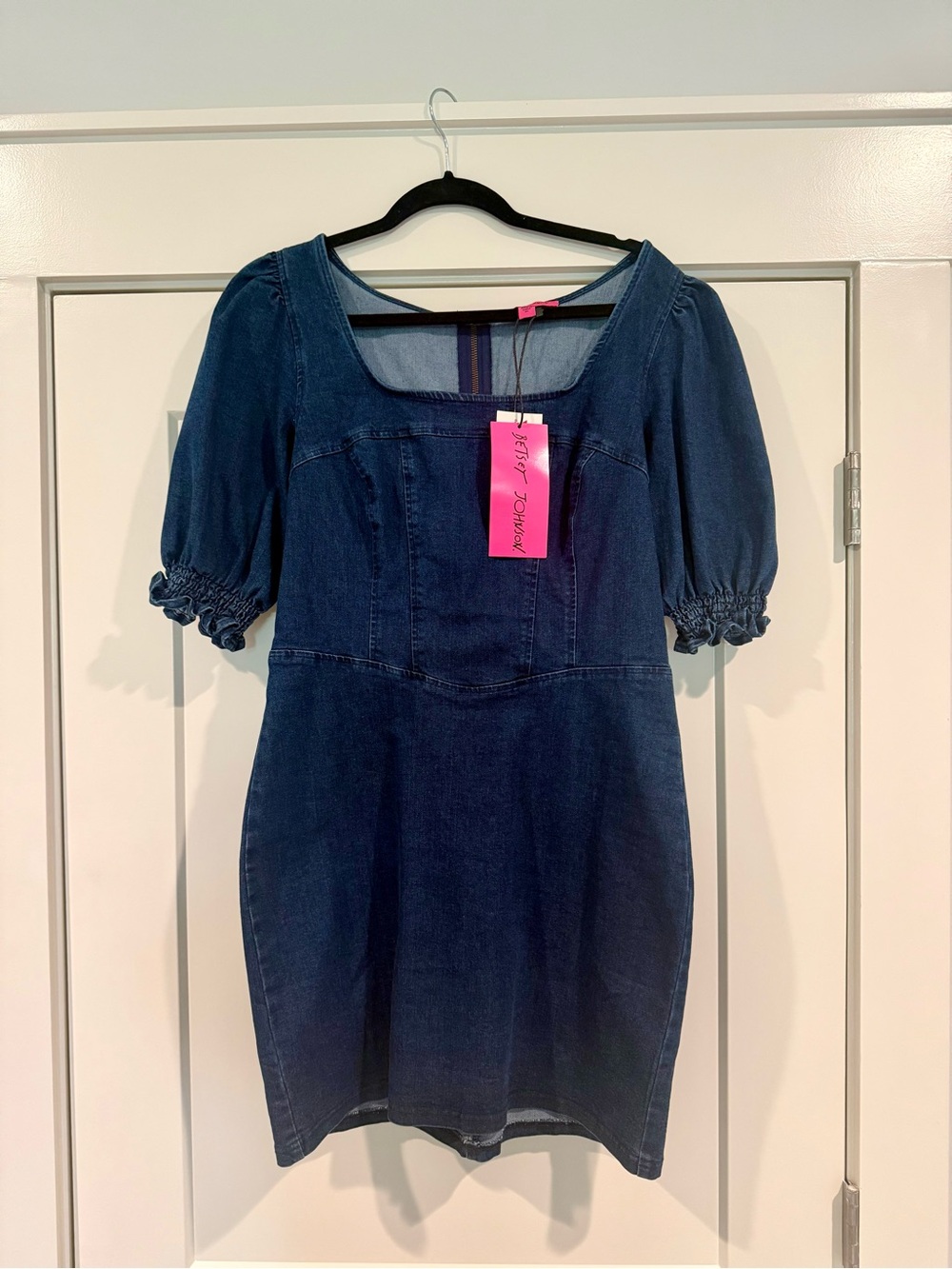 Betsey Johnson Dark Blue Denim Puff-Sleeve Mini Dress